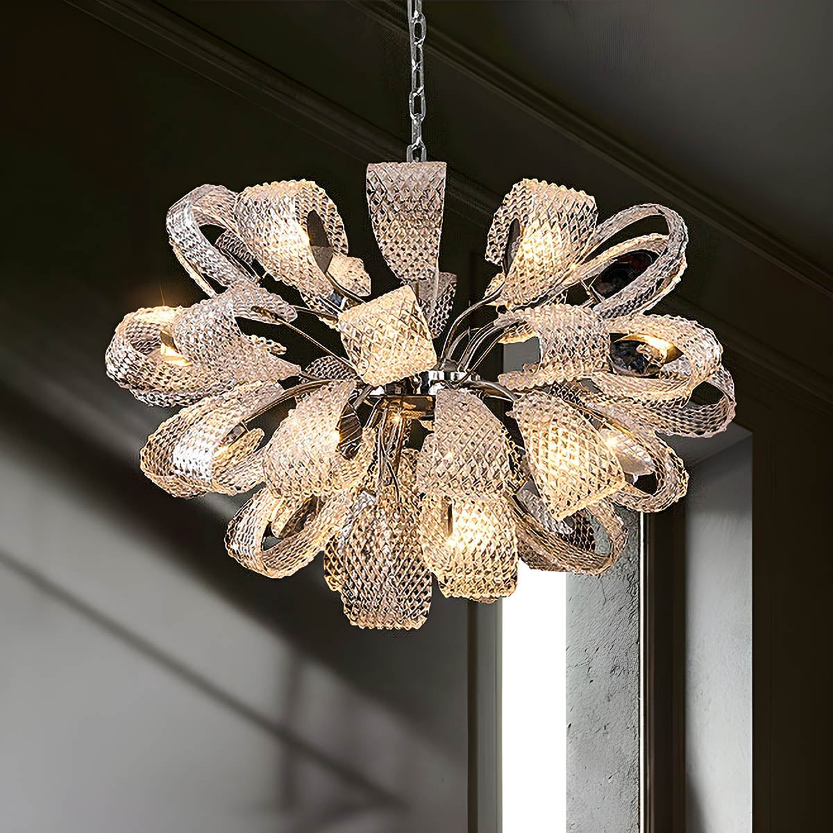 Crystal Glass & Polished Metal Pendant Chandelier 60-114.5 cm