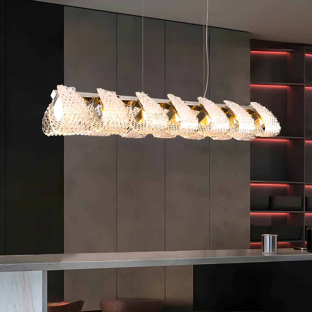 Crystal Glass & Polished Metal Pendant Chandelier 60-114.5 cm