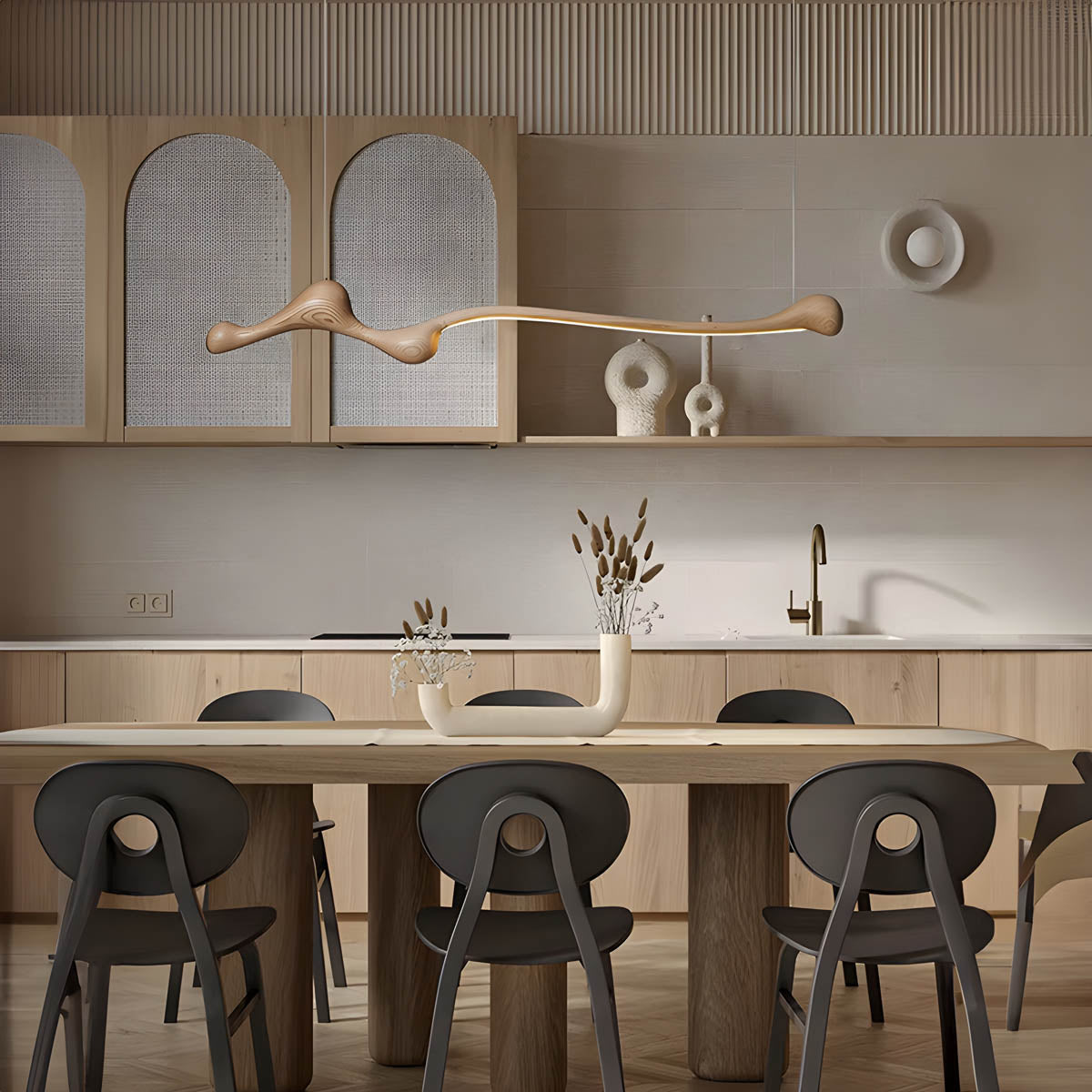 Wood & PVC LED Pendant Light FRAN, 150 cm Statement Suspension