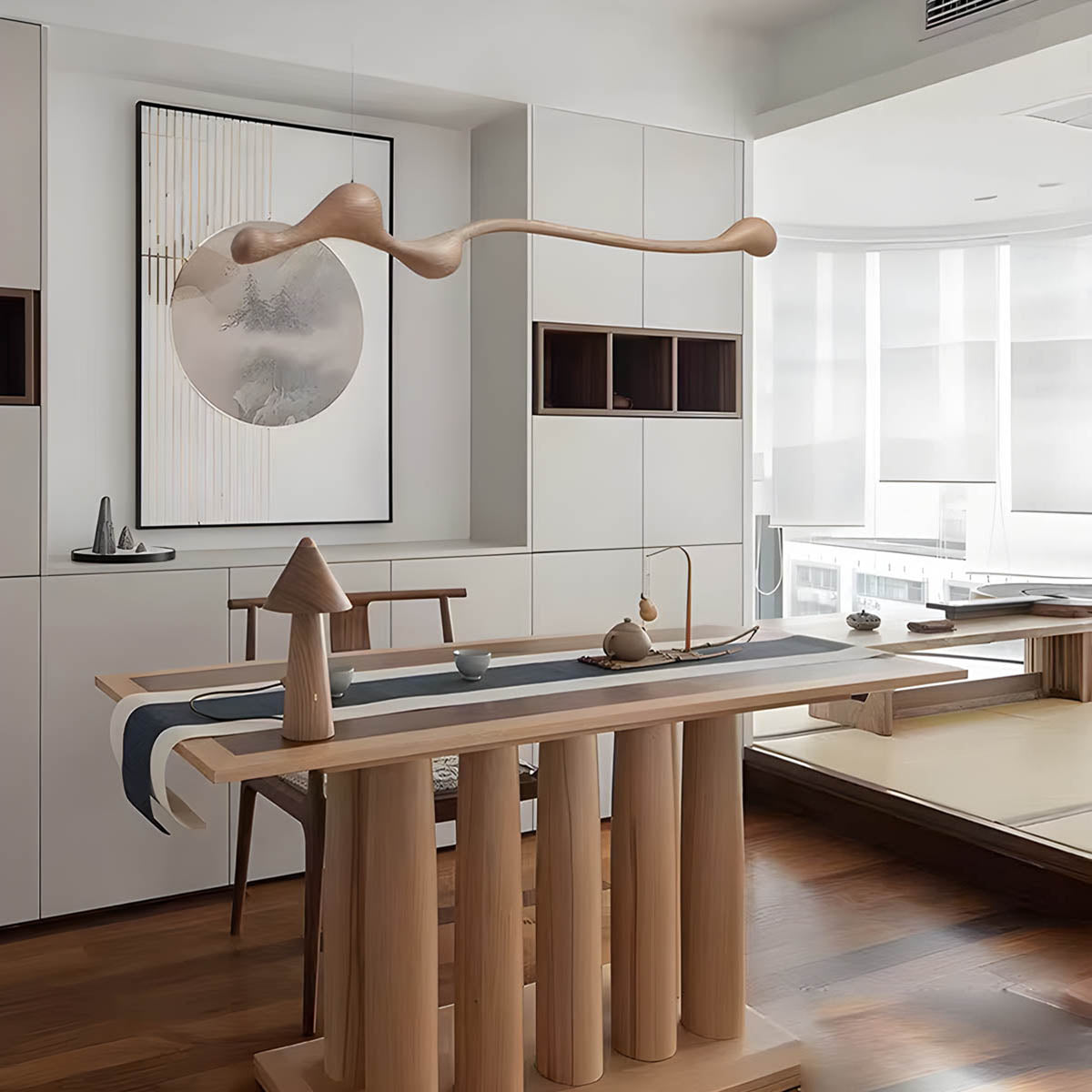 Wood & PVC LED Pendant Light FRAN, 150 cm Statement Suspension