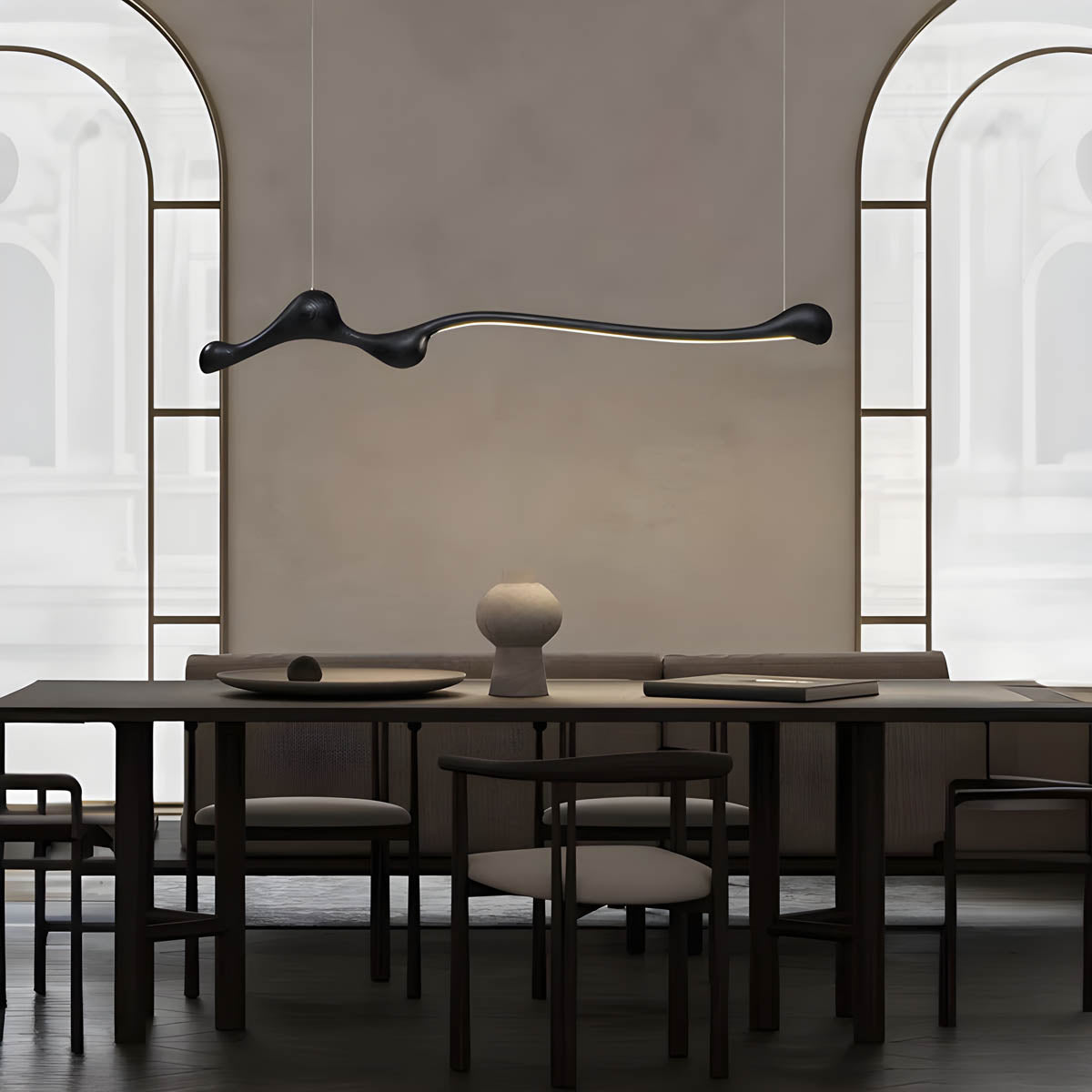 Wood & PVC LED Pendant Light FRAN, 150 cm Statement Suspension