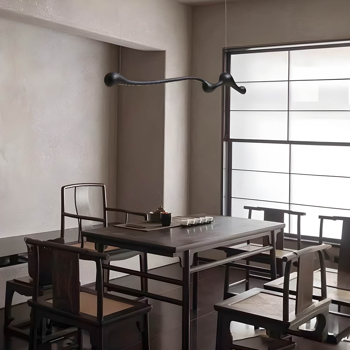 Wood & PVC LED Pendant Light FRAN, 150 cm Statement Suspension