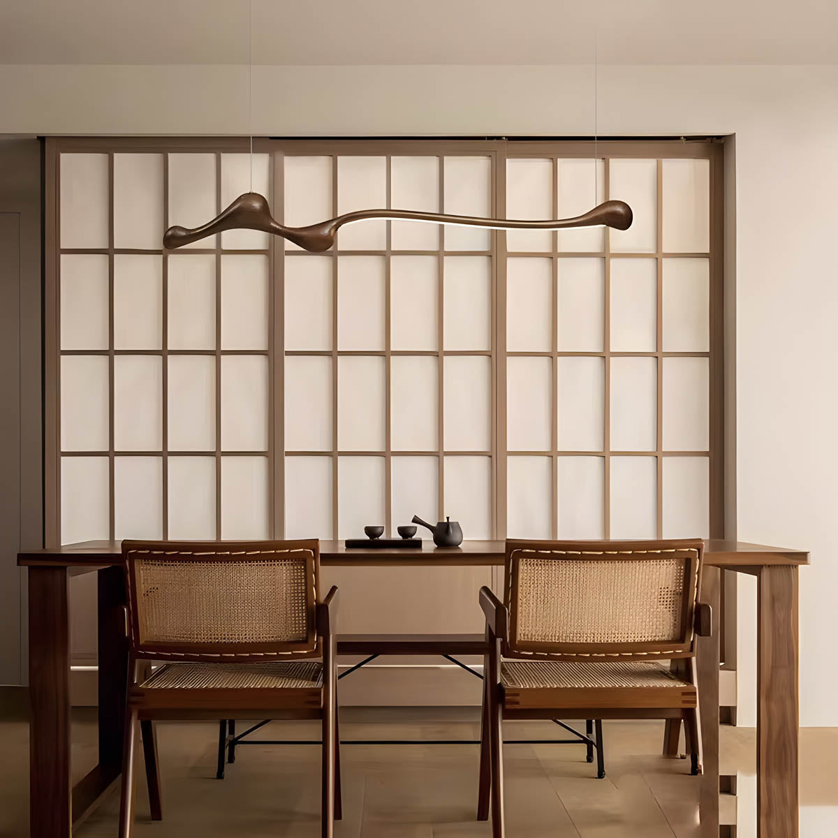 Wood & PVC LED Pendant Light FRAN, 150 cm Statement Suspension