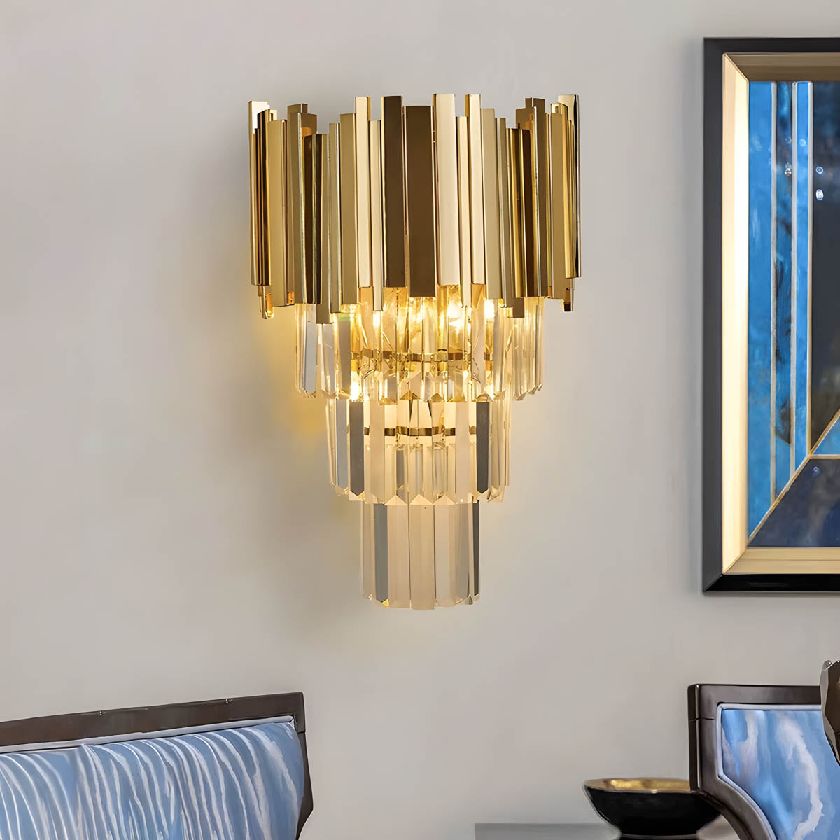 Freya Stainless Steel & K9 Crystal Wall Lamp with E14 Bulb