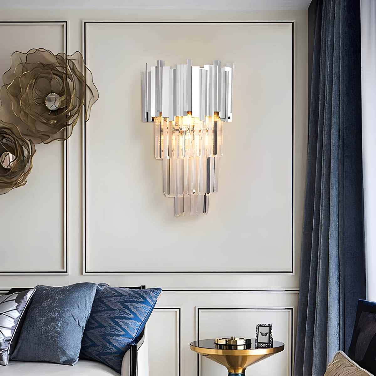 Freya Stainless Steel & K9 Crystal Wall Lamp with E14 Bulb