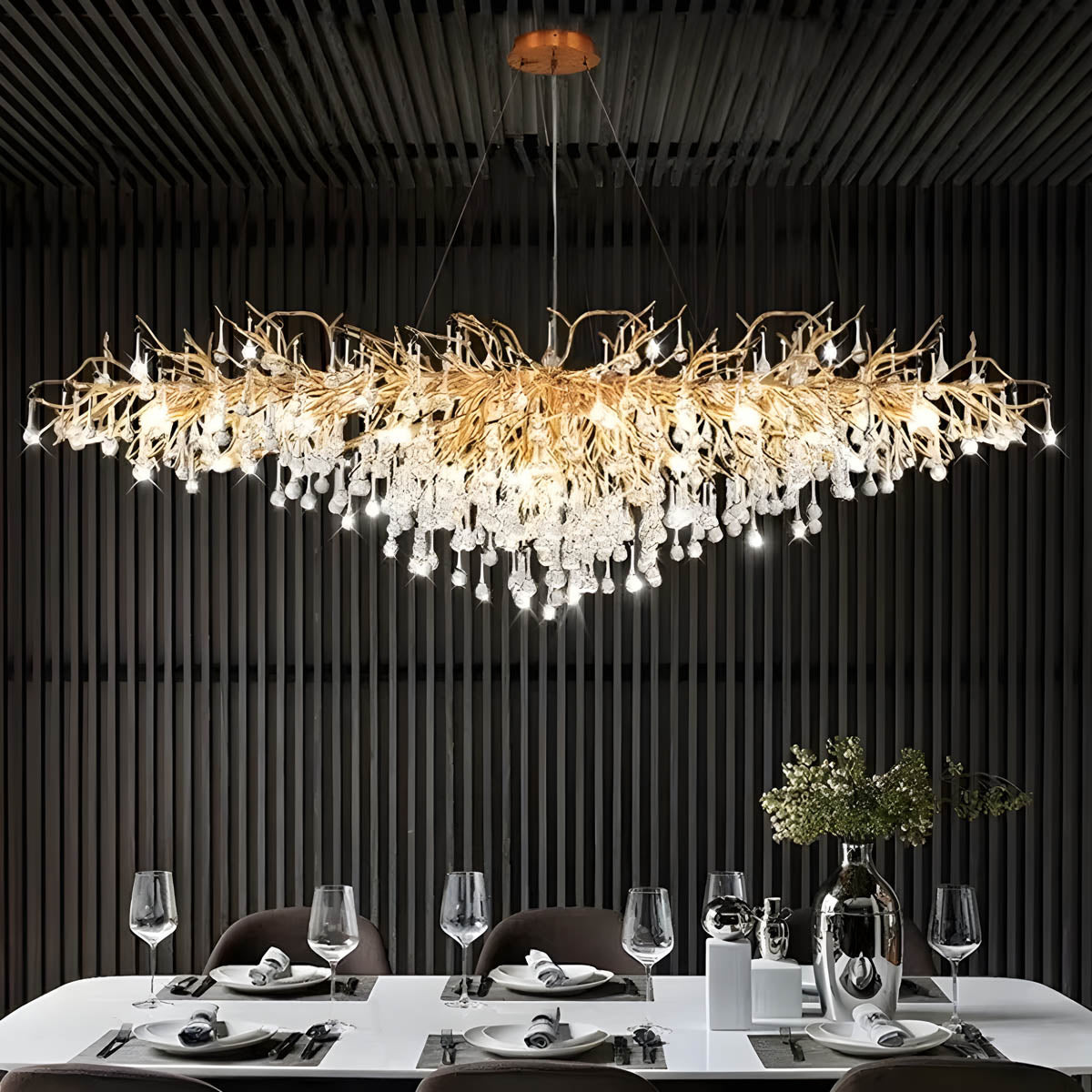 K9 crystal & aluminium chandelier, round or linear LED