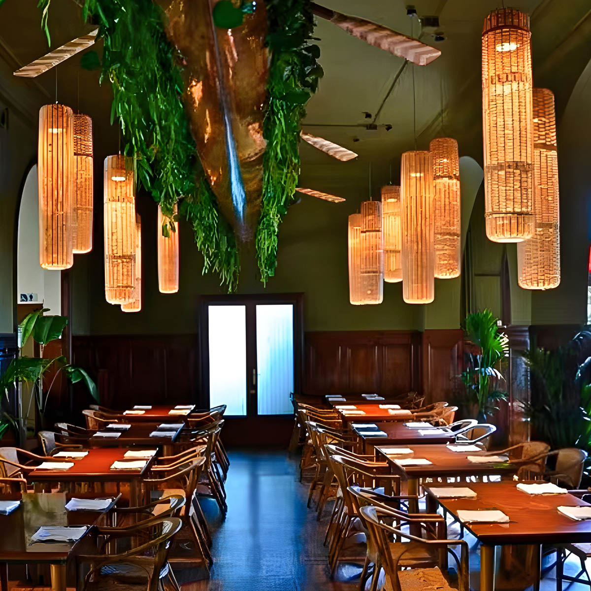 Large rattan & iron pendant light, 100-120 cm