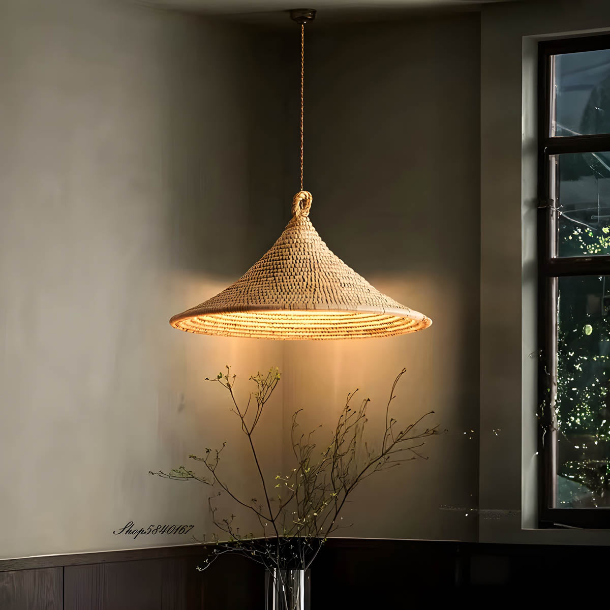 Rattan conical pendant light, Ø 50 cm, E27 base