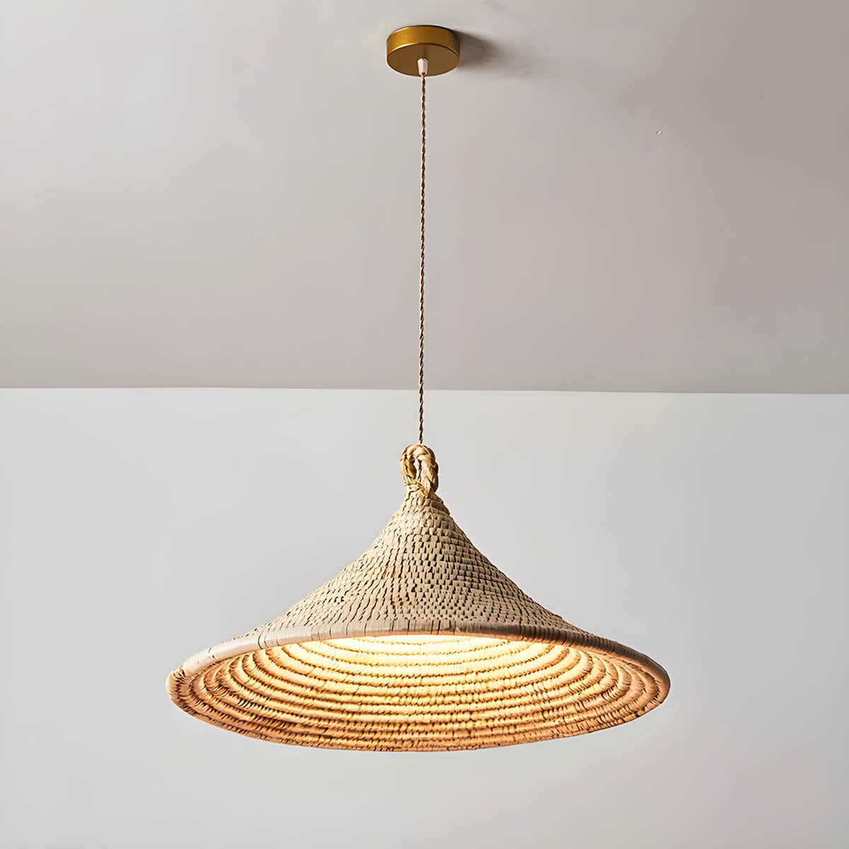 Rattan conical pendant light, Ø 50 cm, E27 base