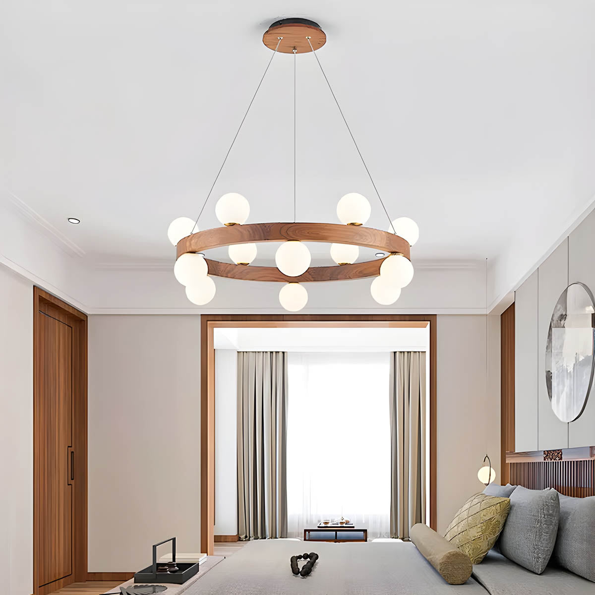Wood & Glass Orb Chandelier G9 40-80 cm