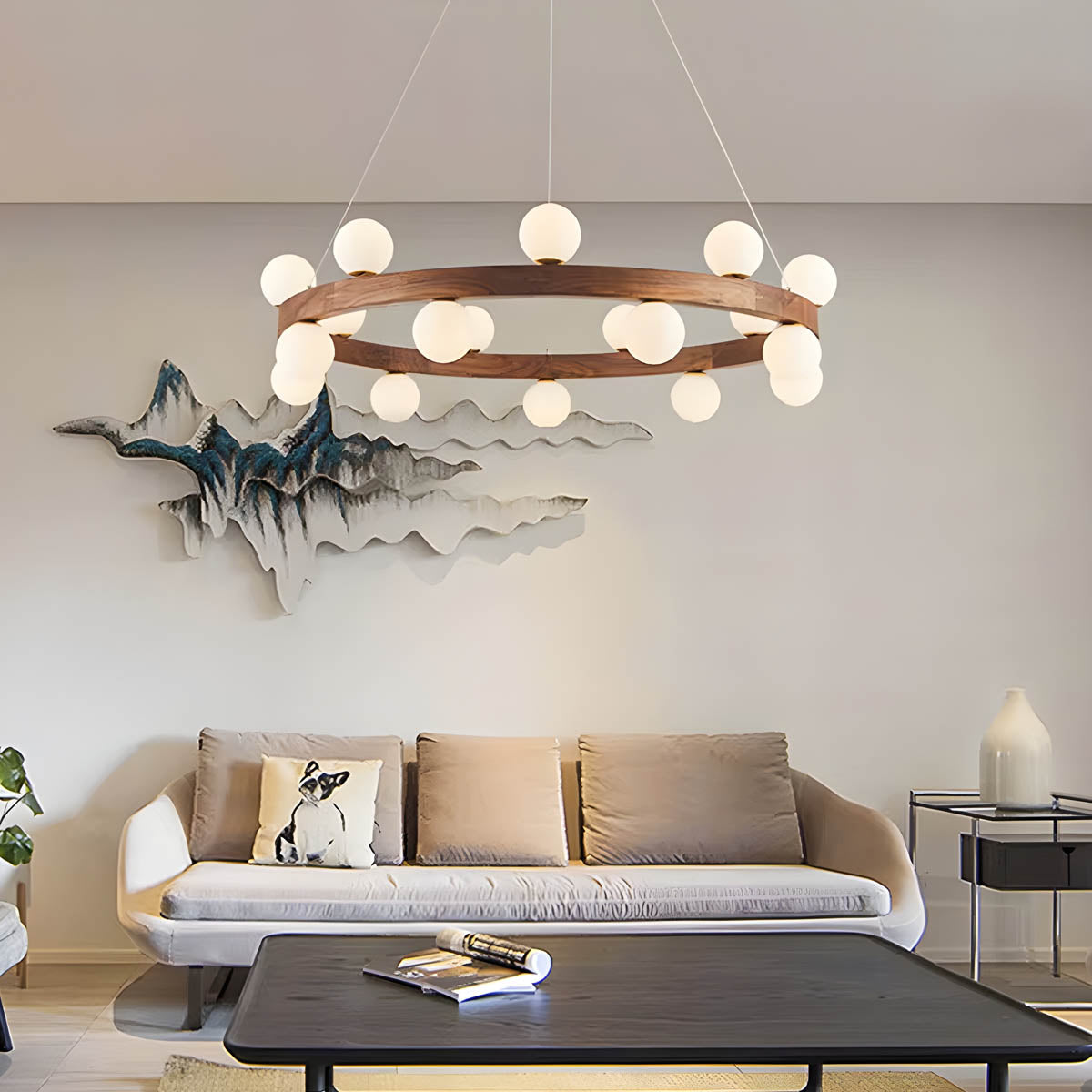Wood & Glass Orb Chandelier G9 40-80 cm