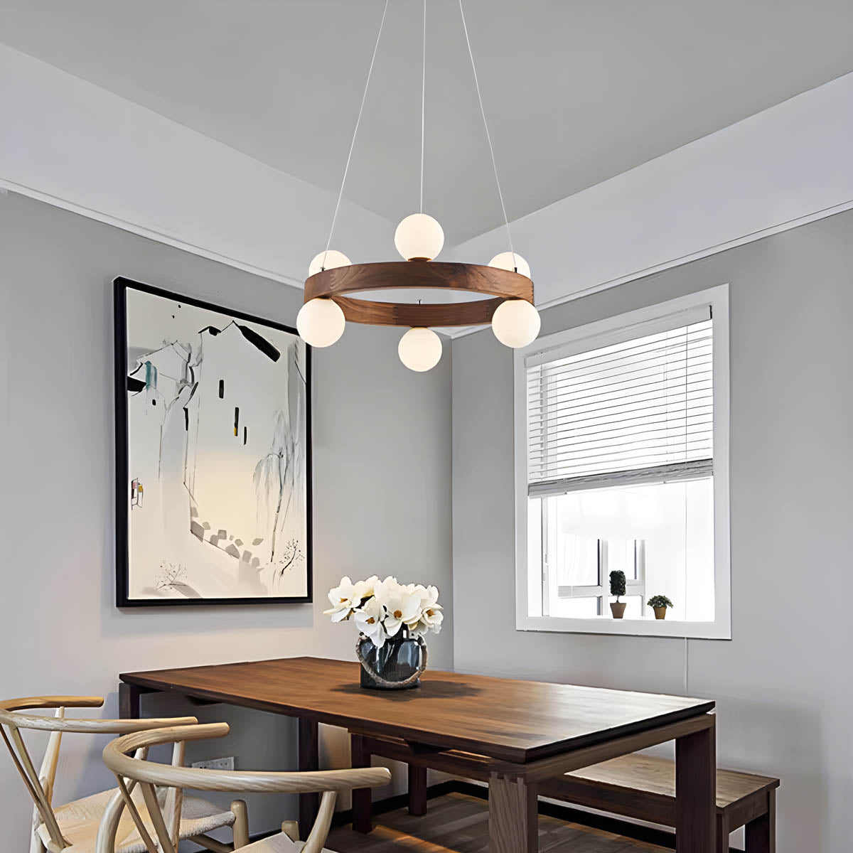 Wood & Glass Orb Chandelier G9 40-80 cm