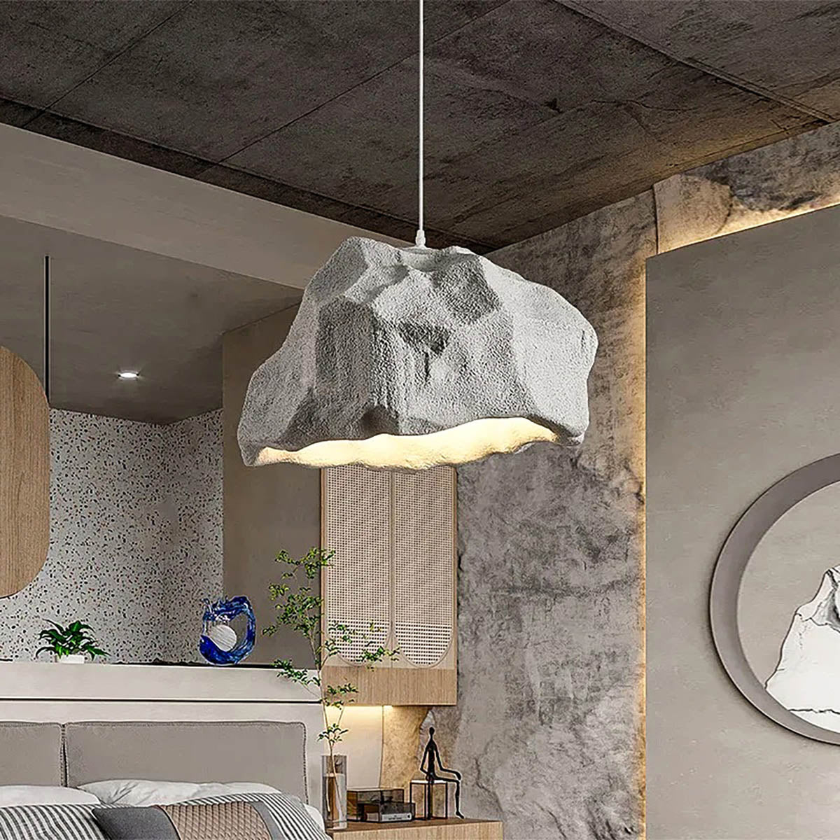 Rock-Effect Pendant Light Cord-Pendant E27 LED, 52×30 cm