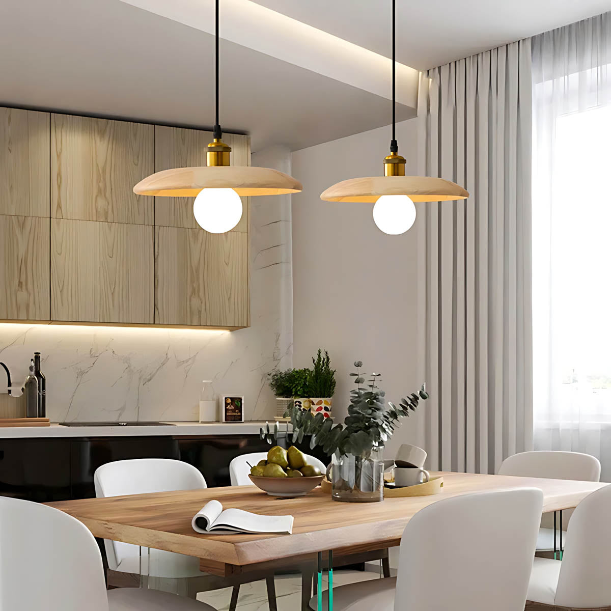 Wood saucer pendant light LED E27, Ø 18 / 28 cm