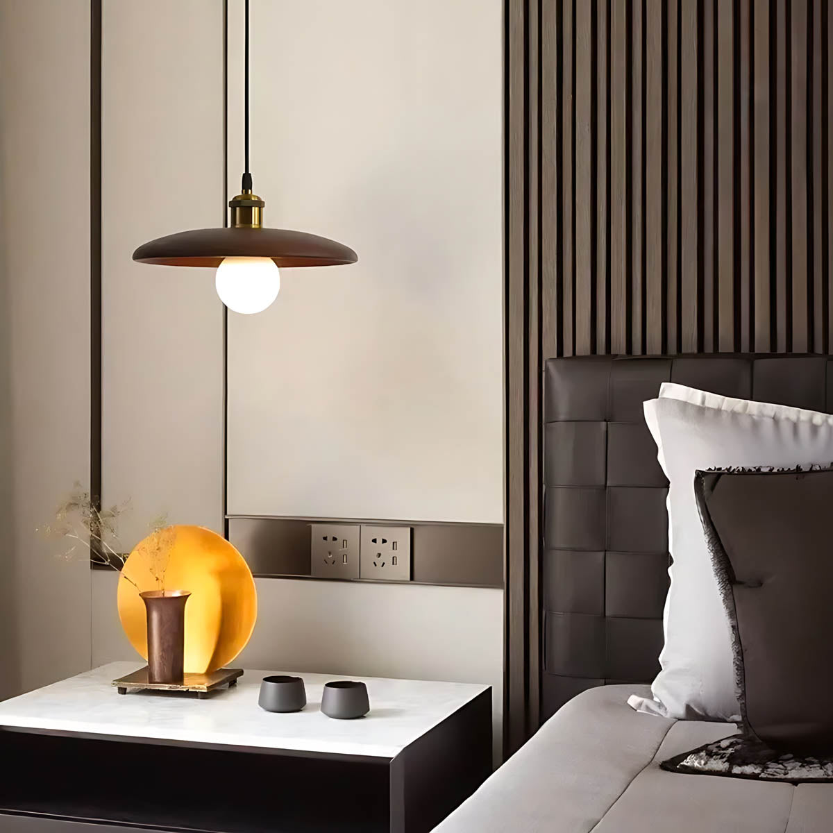 Wood saucer pendant light LED E27, Ø 18 / 28 cm