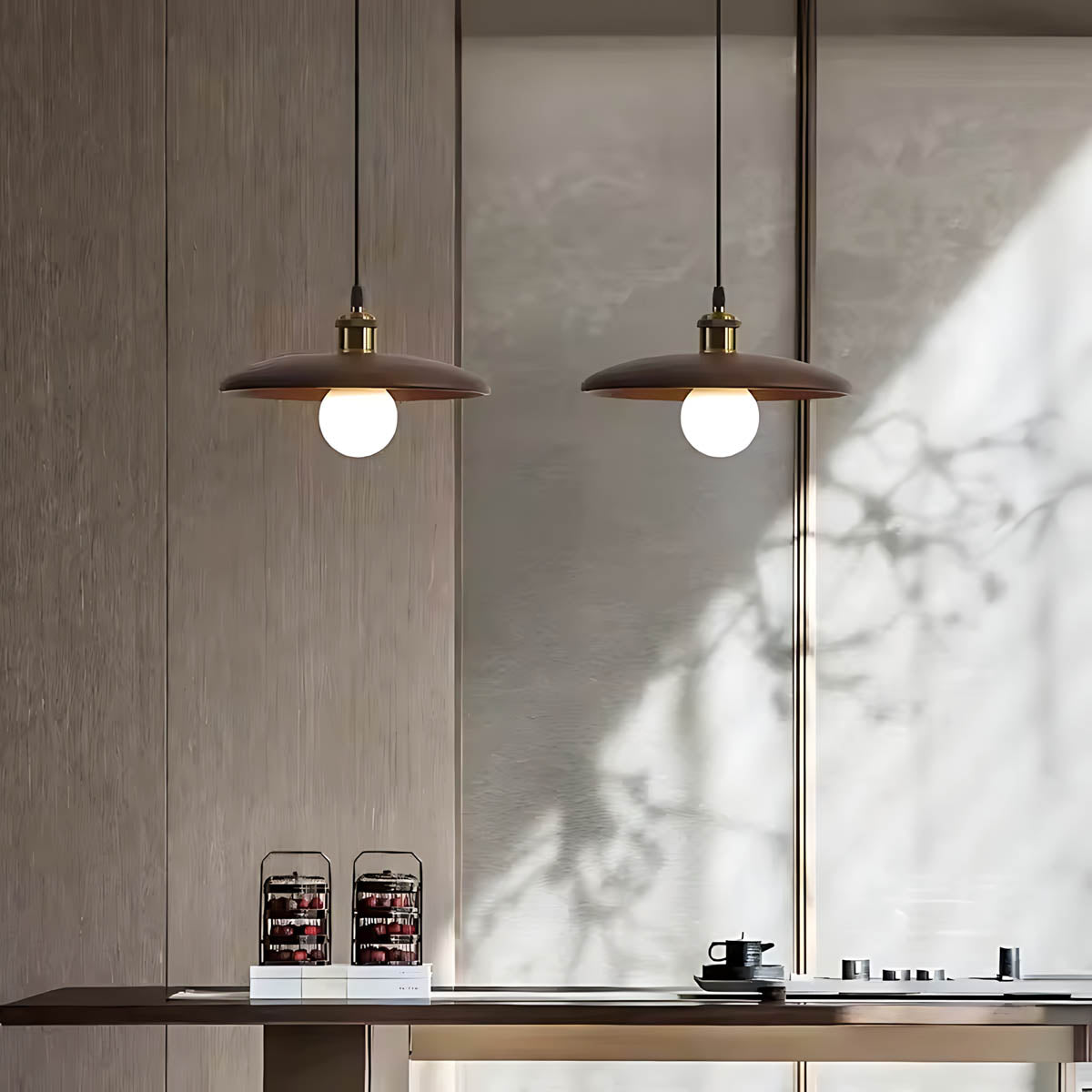 Wood saucer pendant light LED E27, Ø 18 / 28 cm