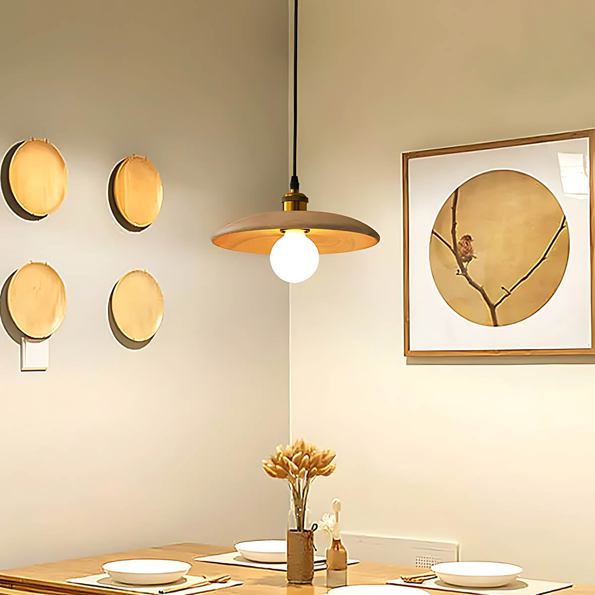 Wood saucer pendant light LED E27, Ø 18 / 28 cm