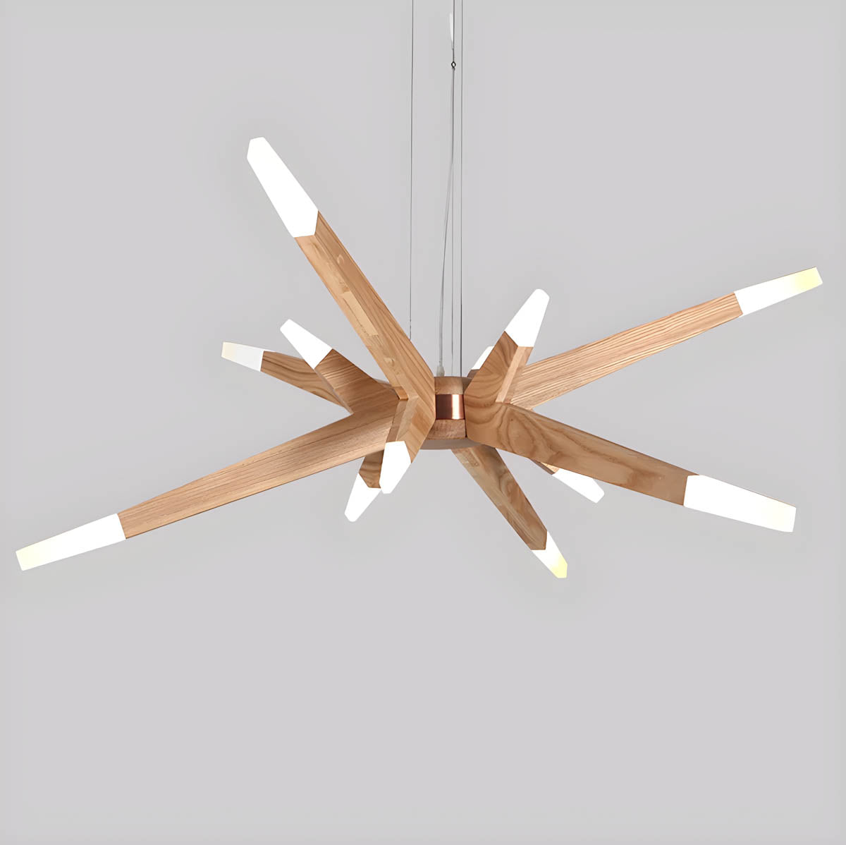 Natural Wood & Acrylic 12-Light Chandelier G4 LEDs, 128×45 cm