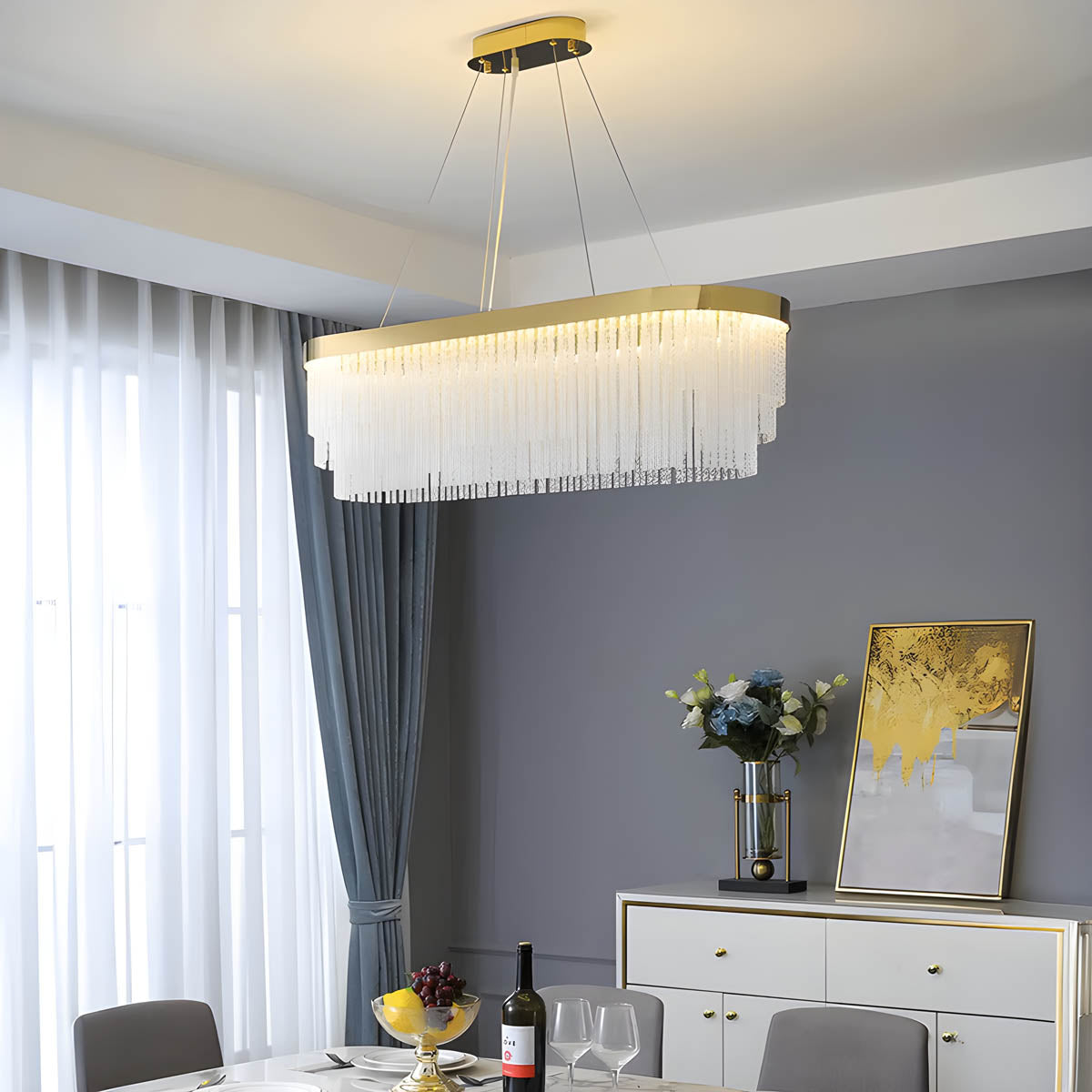 Crystal chandelier with stainless steel frame