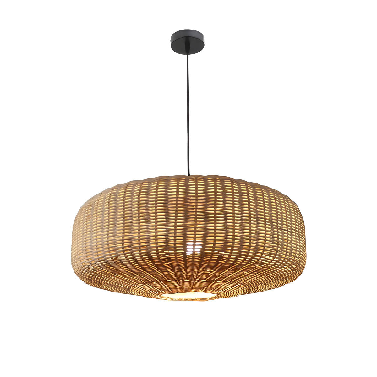 Handwoven rattan and hemp rope pendant light