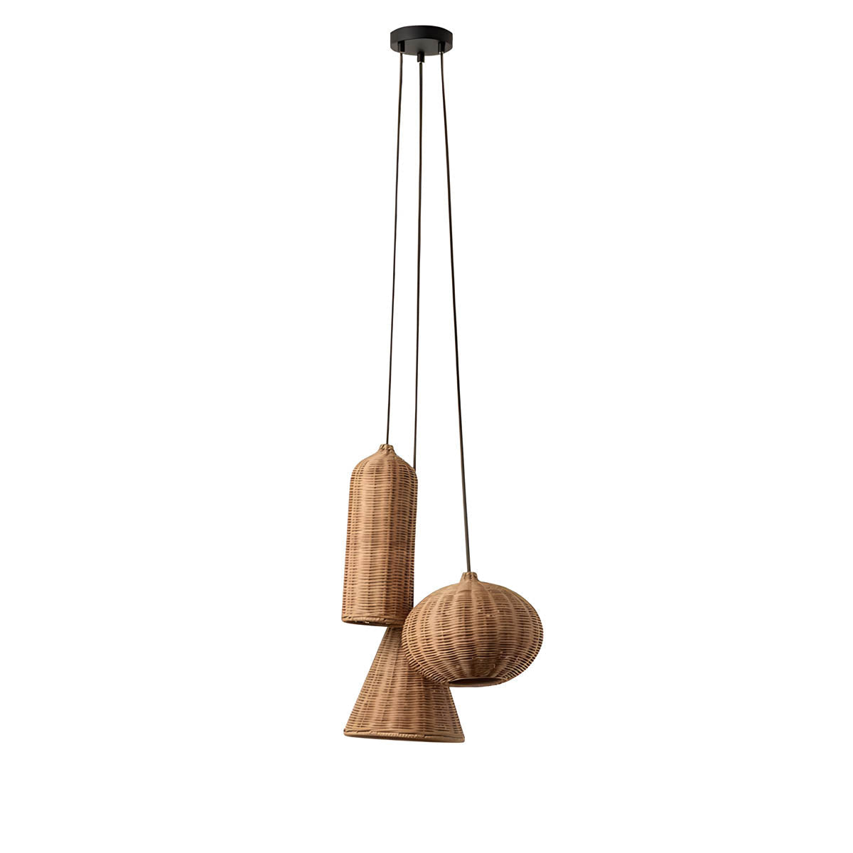 Handwoven rattan and hemp rope pendant light