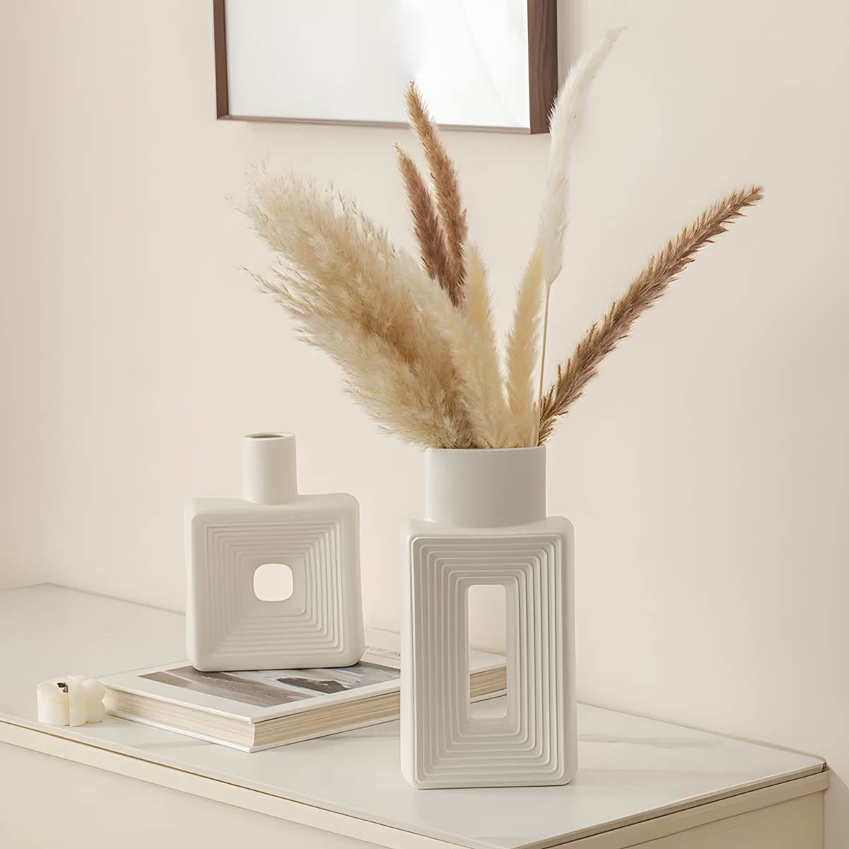 Minimalist Square Ceramic Vase, White & Porcelain — Geometric Home Accent