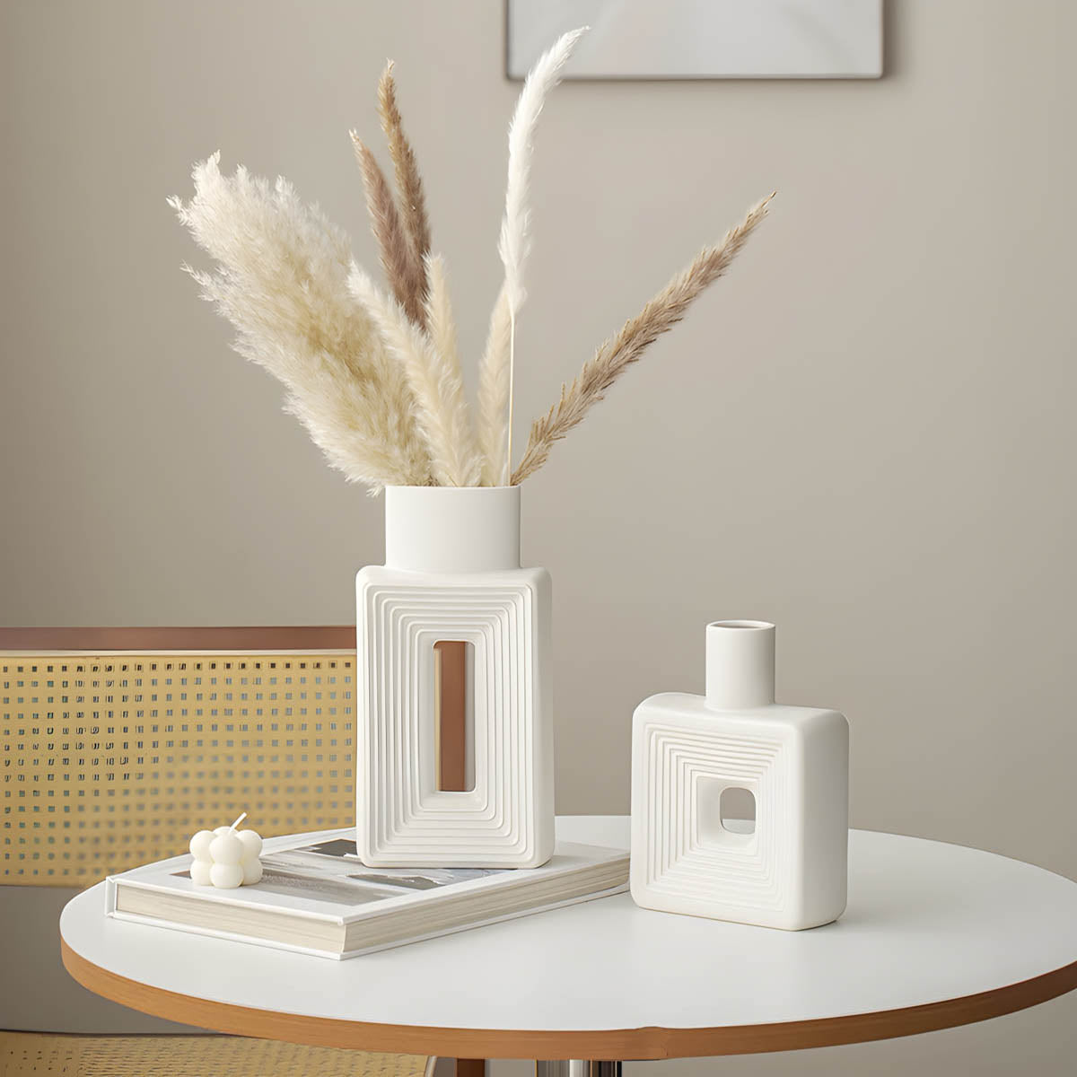 Minimalist Square Ceramic Vase, White & Porcelain — Geometric Home Accent