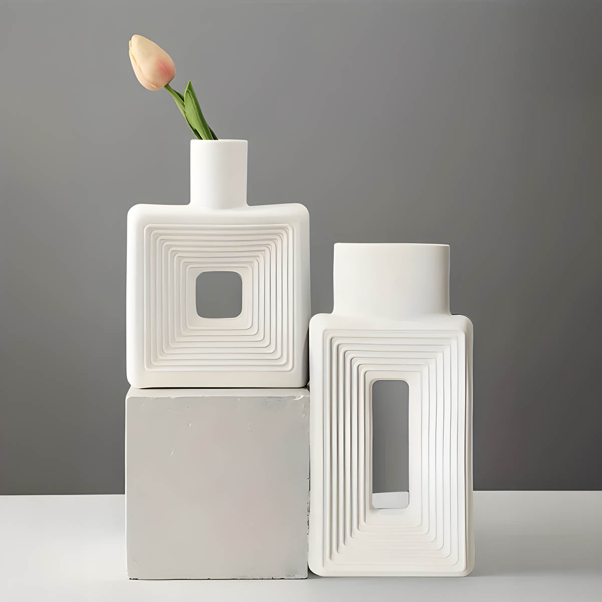 Minimalist Square Ceramic Vase, White & Porcelain — Geometric Home Accent