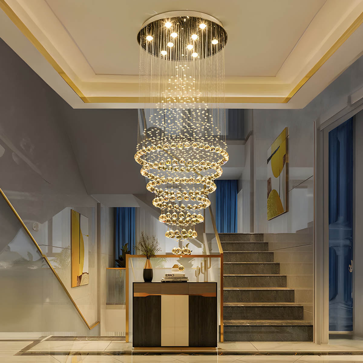 Crystal Chandelier with Stainless Steel Frame and K9 Crystals, 40–300 cm