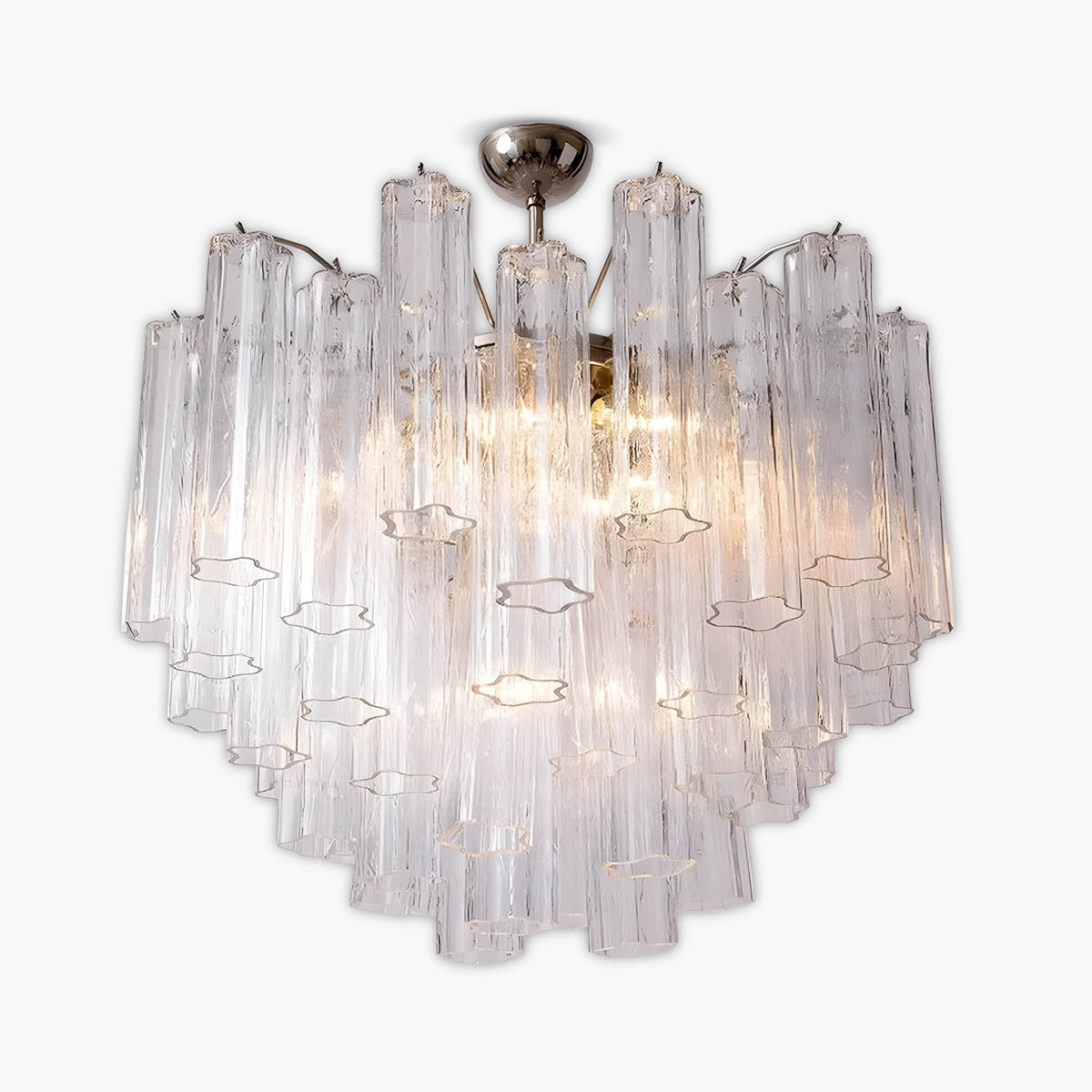 Glass tube chandelier with stainless steel frame