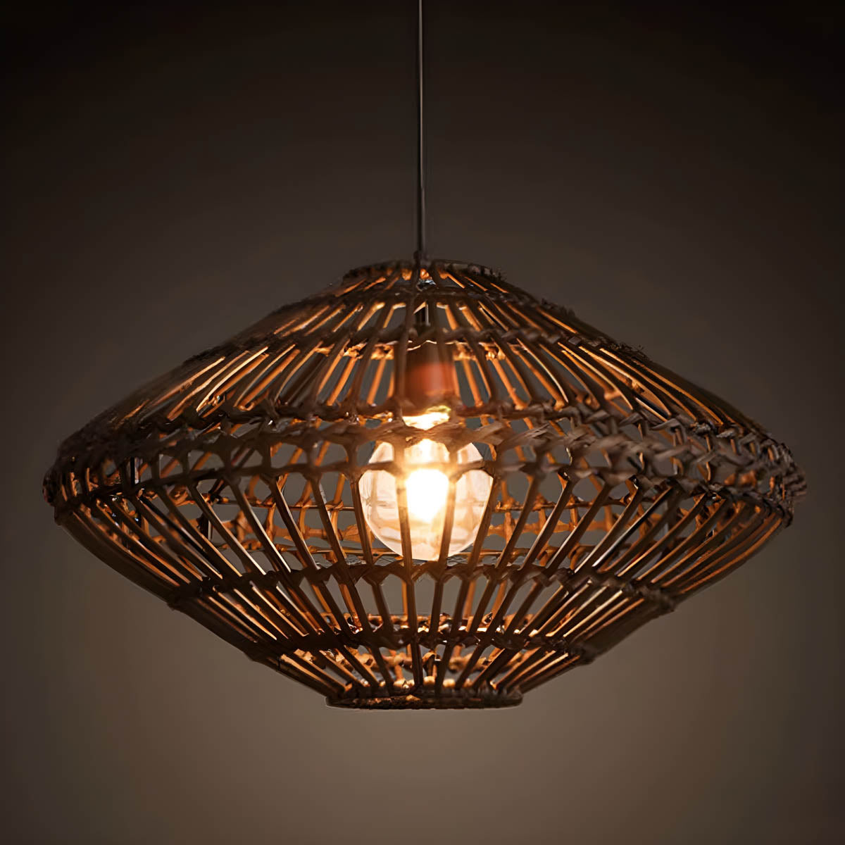 Rattan & iron pendant light, Ø 56 cm, E27 LED included