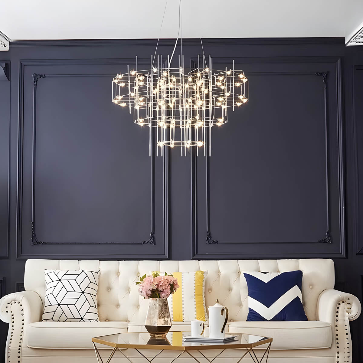 Cascade Rod & Crystal-Accent LED Chandelier