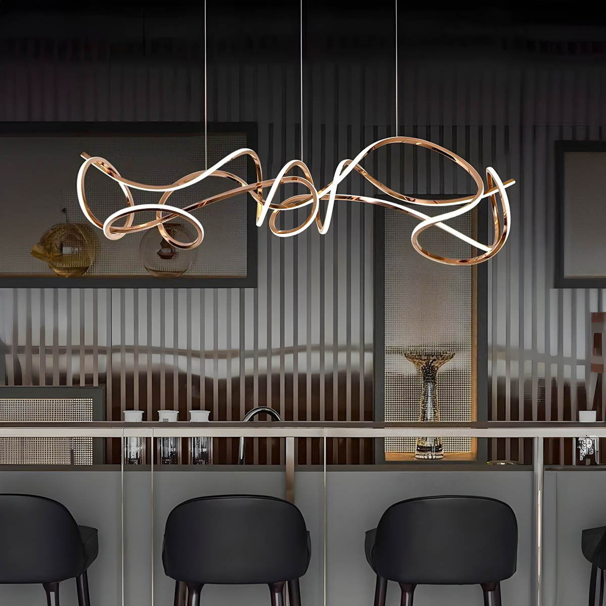 Sculptural Wave Acrylic & Metal LED Chandelier