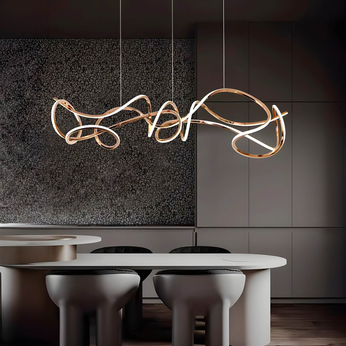 Sculptural Wave Acrylic & Metal LED Chandelier