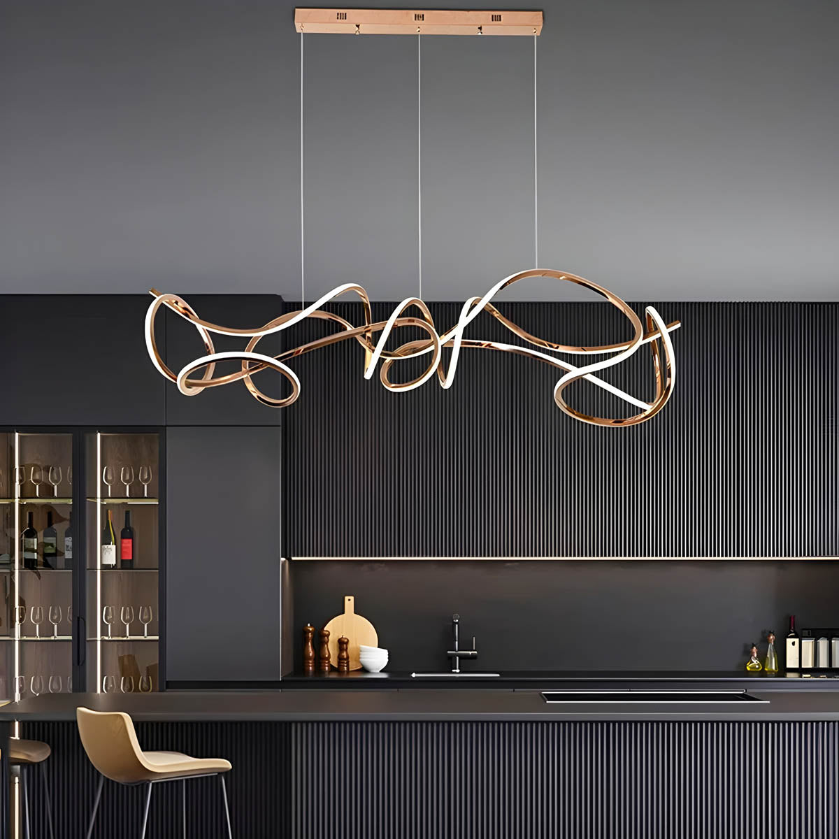 Sculptural Wave Acrylic & Metal LED Chandelier