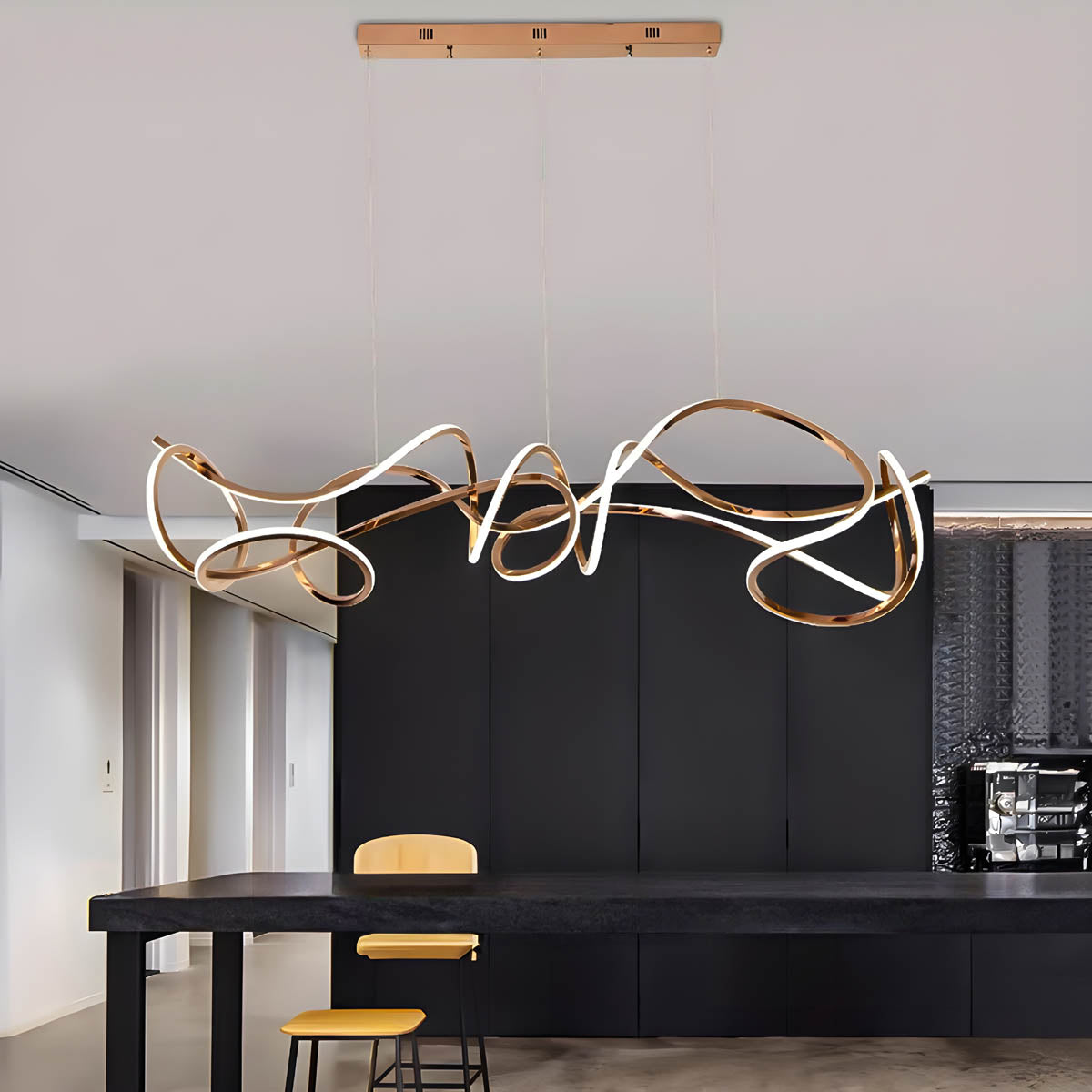 Sculptural Wave Acrylic & Metal LED Chandelier