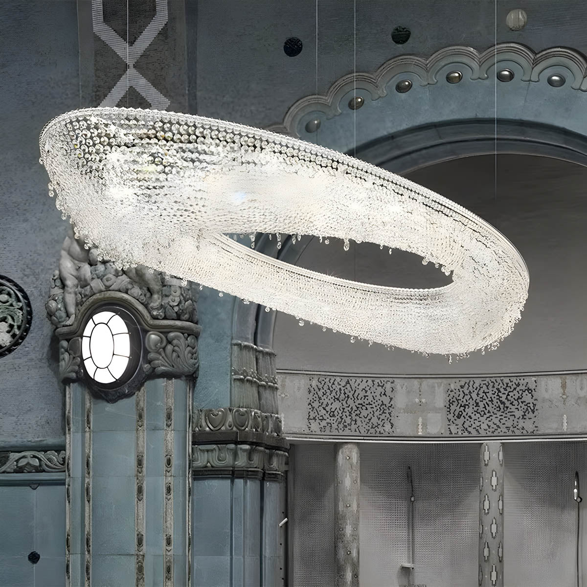 Polished Steel & Crystal LED Pendant Chandelier LUXEIRA