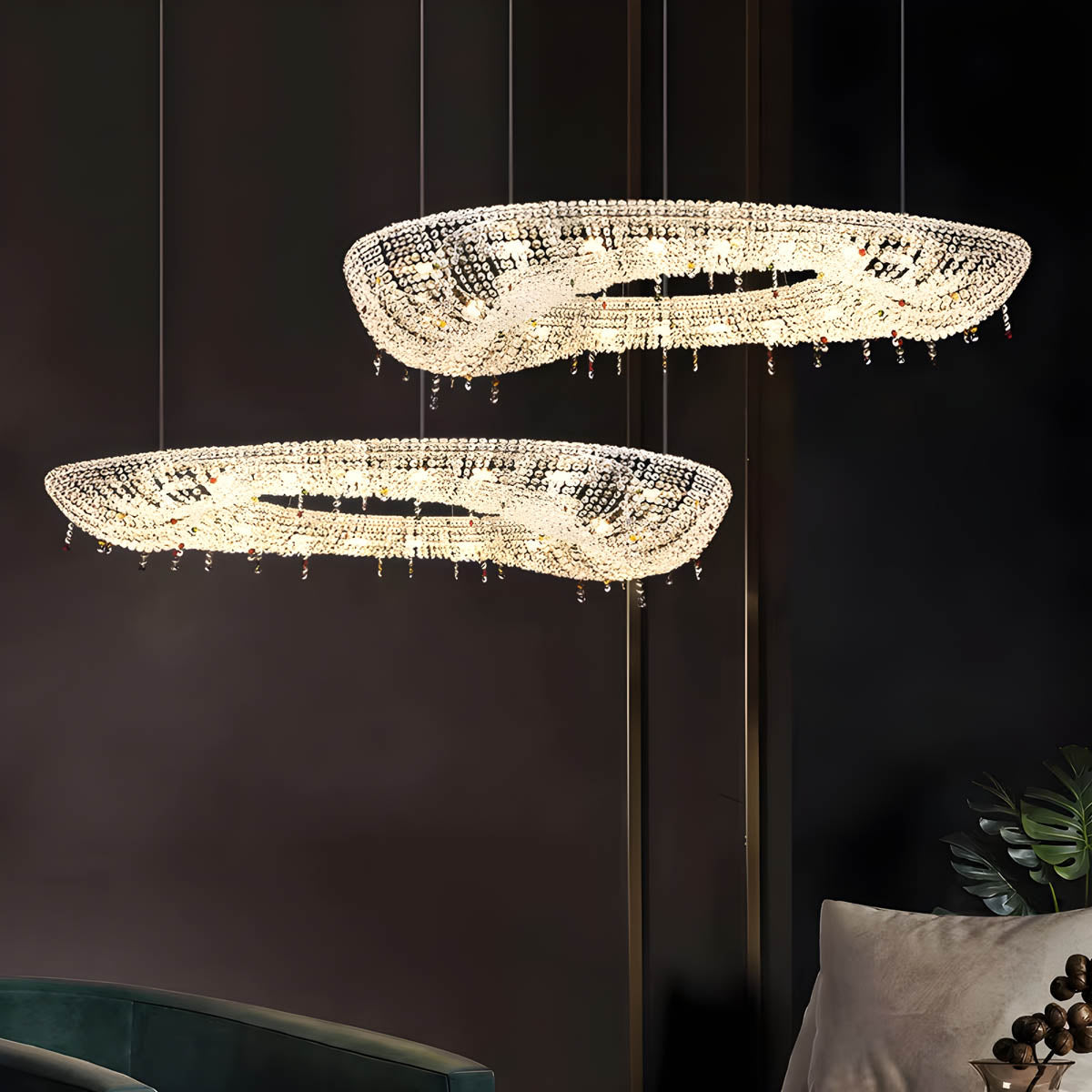Polished Steel & Crystal LED Pendant Chandelier LUXEIRA