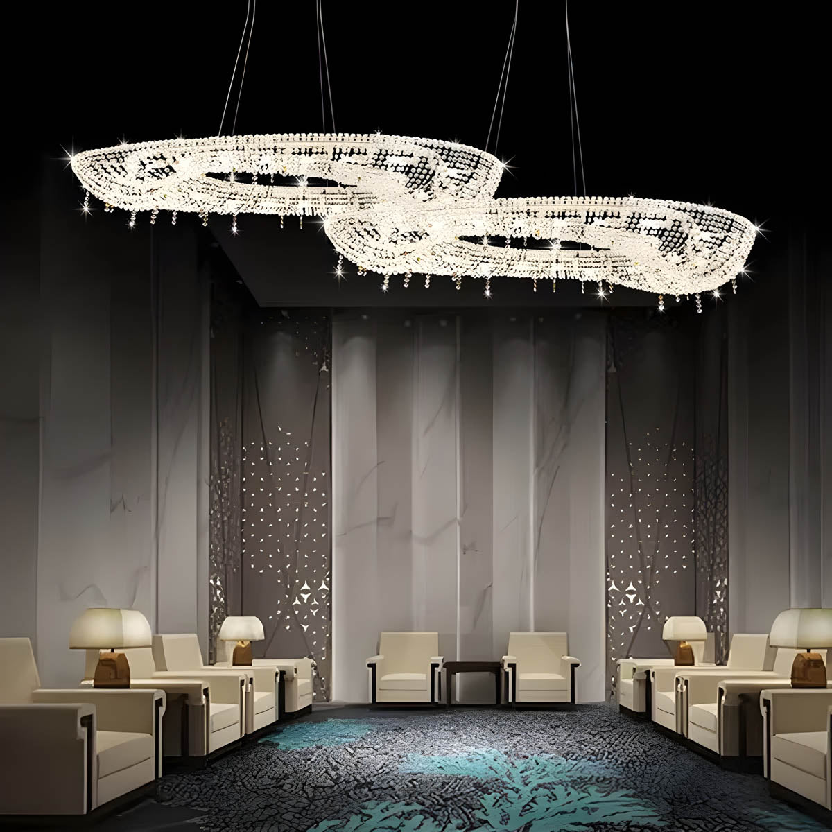 Polished Steel & Crystal LED Pendant Chandelier LUXEIRA