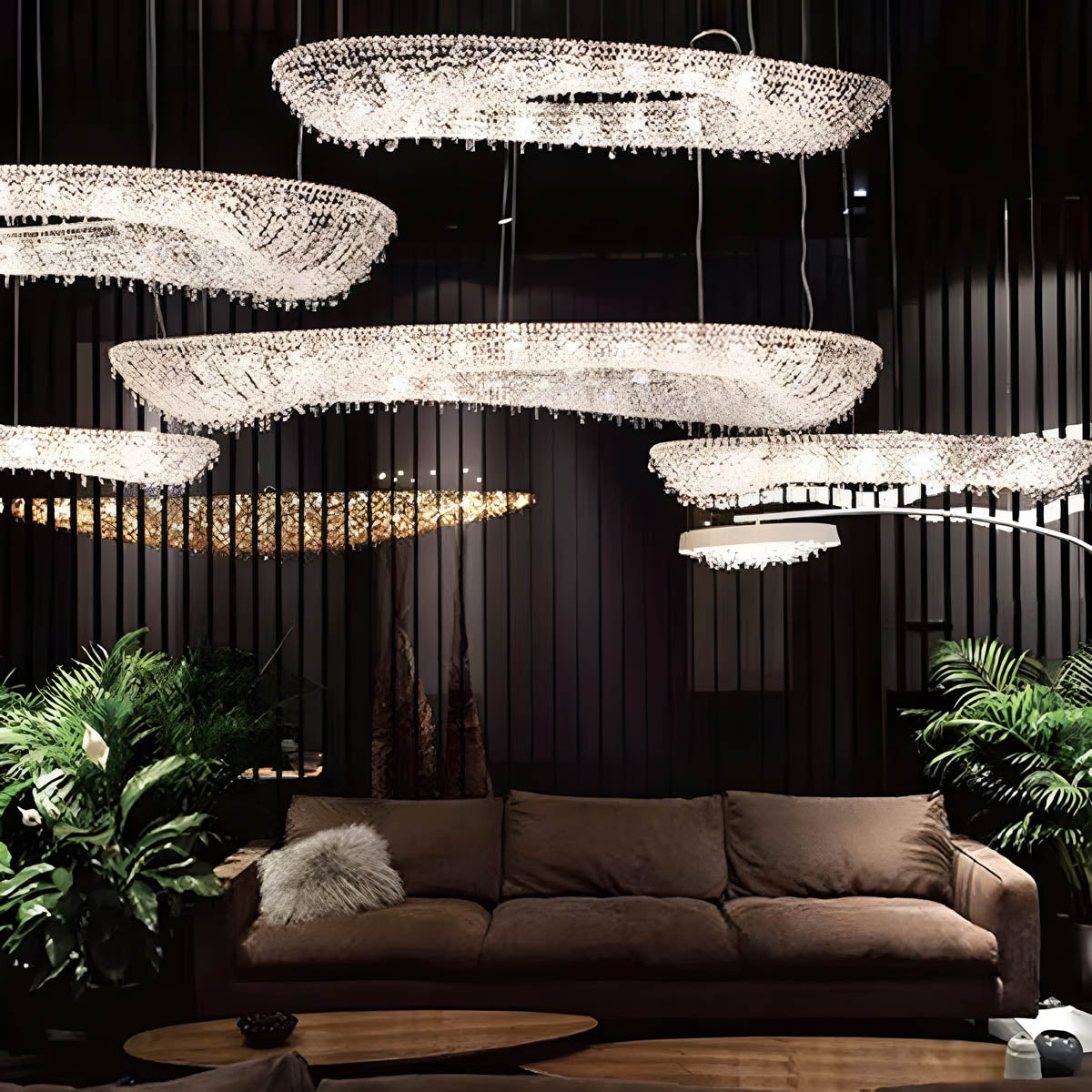 Polished Steel & Crystal LED Pendant Chandelier LUXEIRA