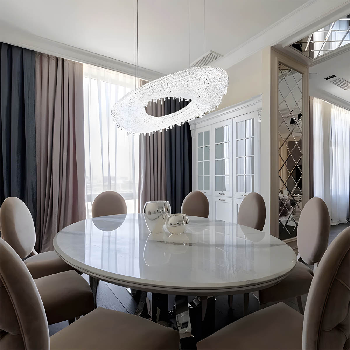 Polished Steel & Crystal LED Pendant Chandelier LUXEIRA