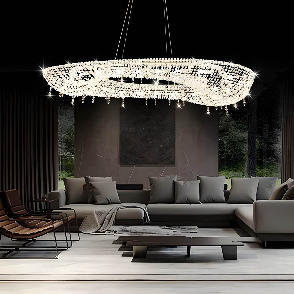 Polished Steel & Crystal LED Pendant Chandelier LUXEIRA