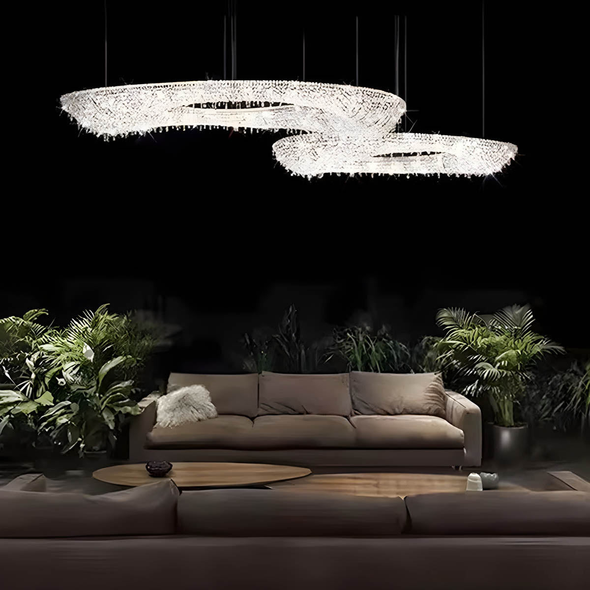 Polished Steel & Crystal LED Pendant Chandelier LUXEIRA