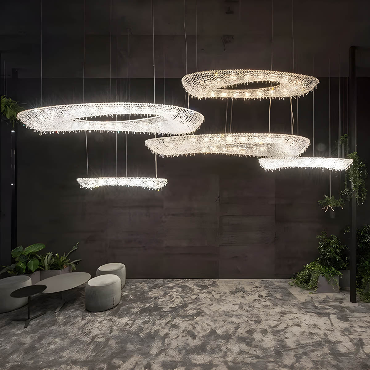 Polished Steel & Crystal LED Pendant Chandelier LUXEIRA
