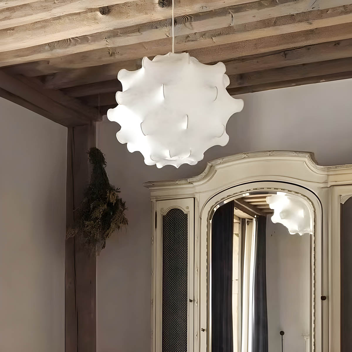 Sculptural Silk & Metal Pendant Light