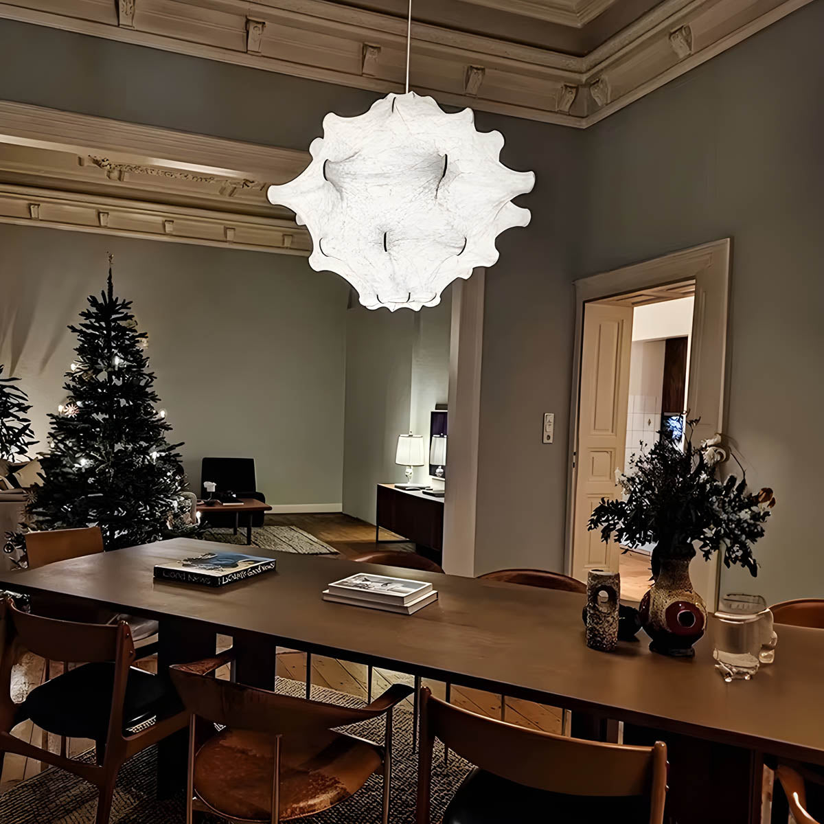 Sculptural Silk & Metal Pendant Light