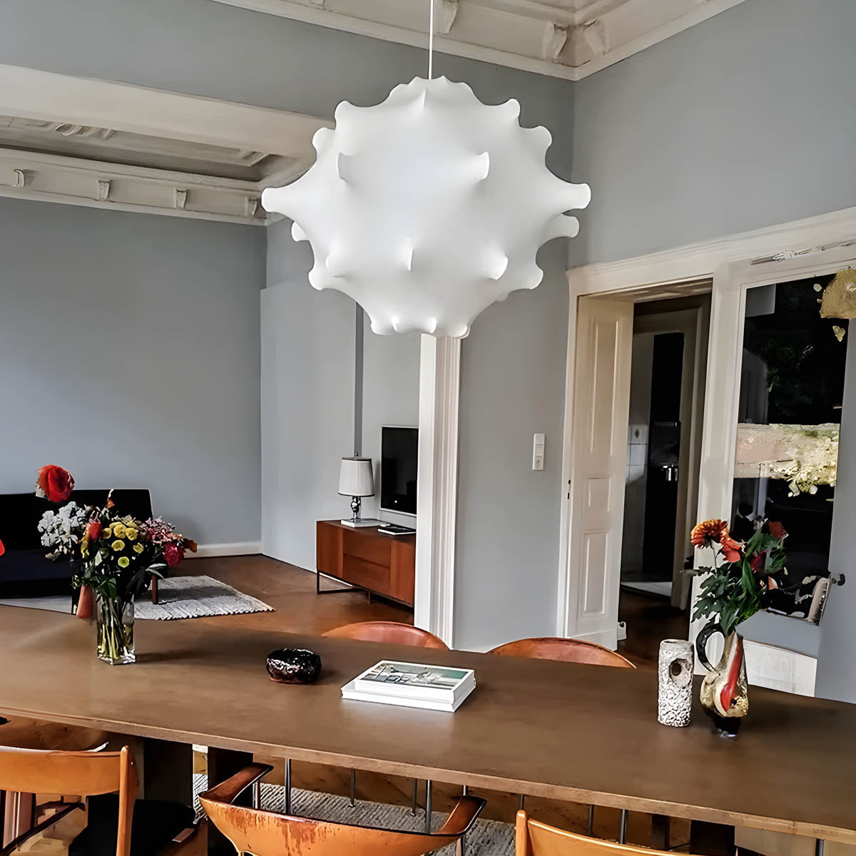 Sculptural Silk & Metal Pendant Light