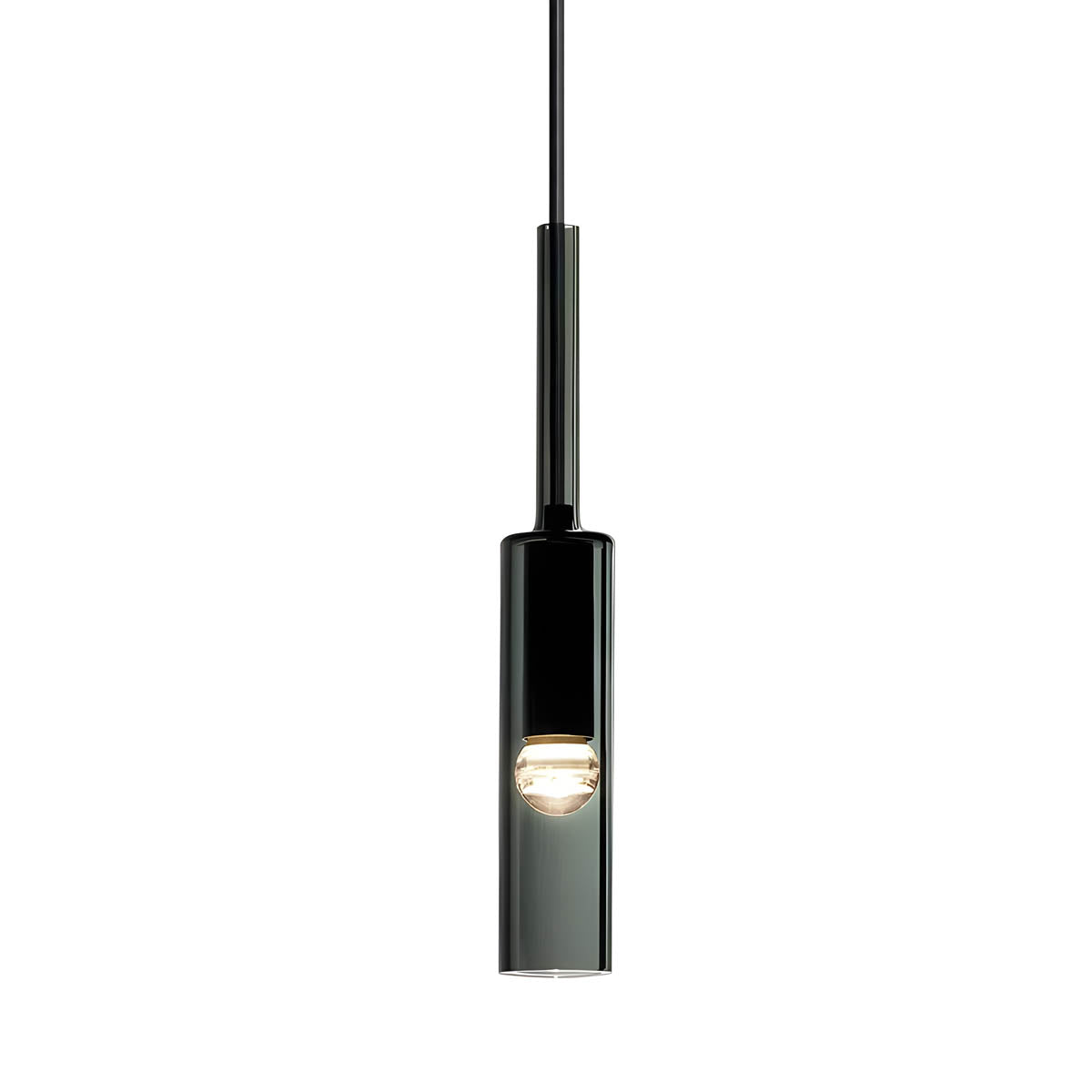 Glass & iron pendant spotlight E27, 42 × 7 cm, cold or warm LED bulb