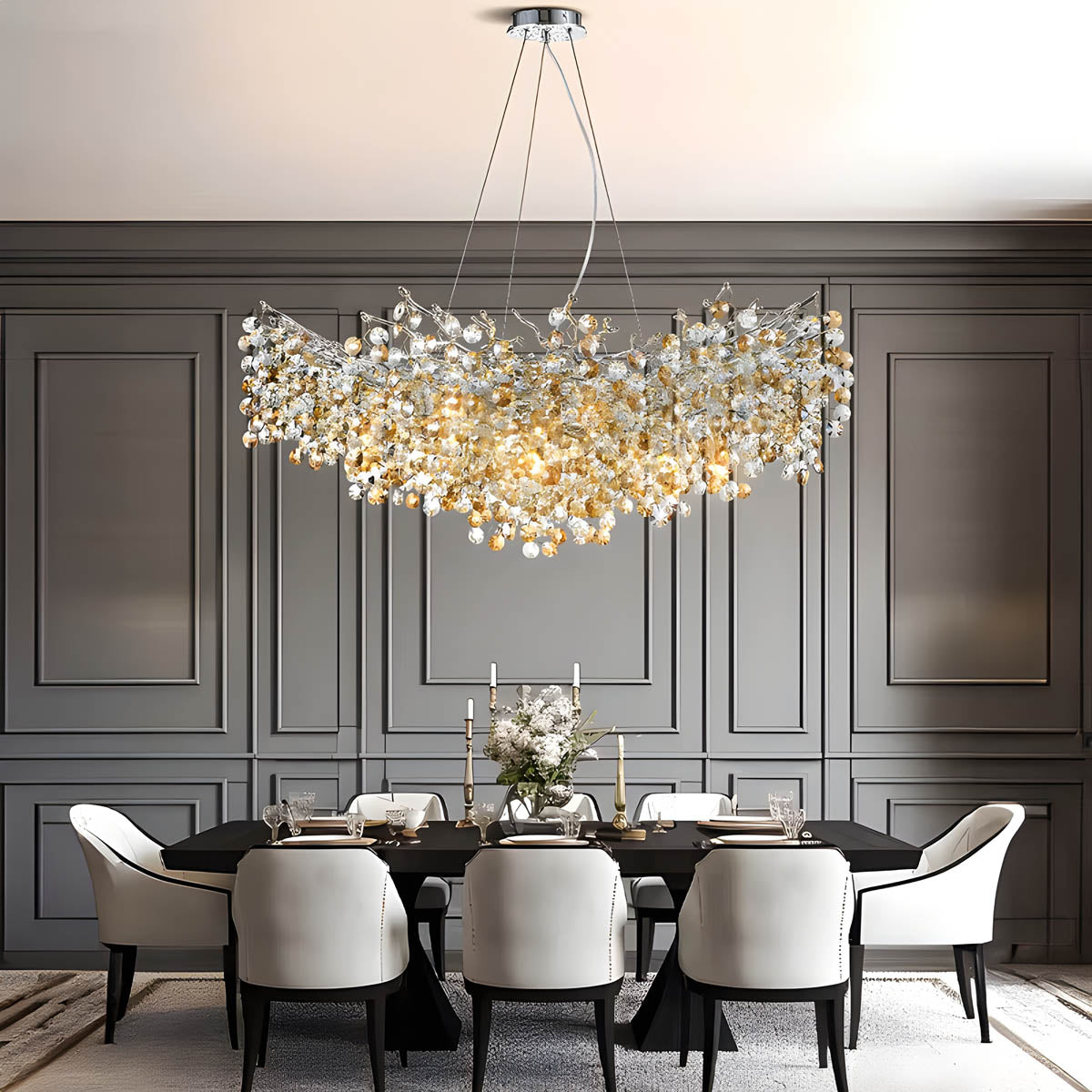 Crystal and Aluminium Branch Chandelier LED