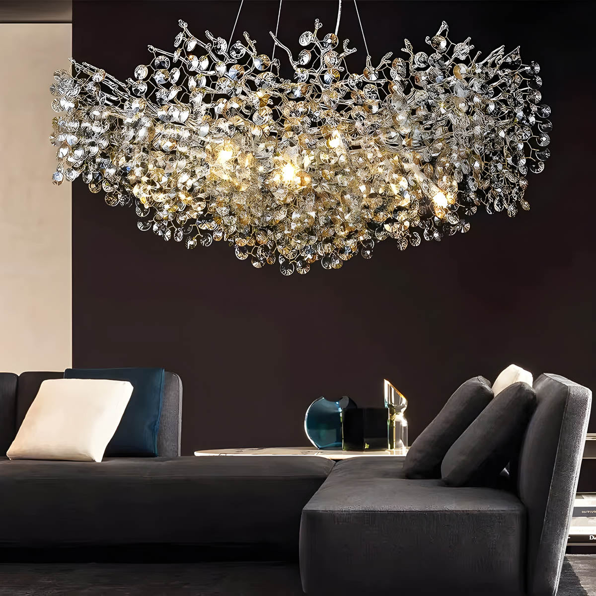 Crystal and Aluminium Branch Chandelier LED